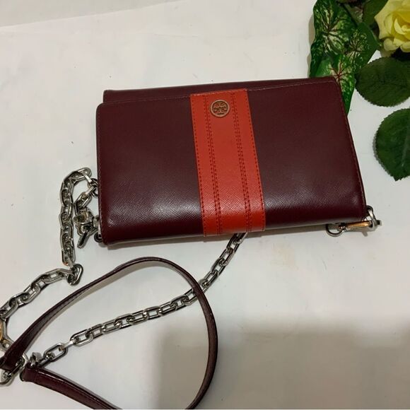 TORY BURCH Red orange Leather Robinson Chain Link Crossbody Wallet - Picture 9 of 16